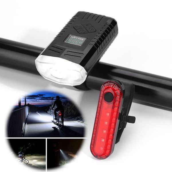

2pcs/set smart bike lights ipx4 waterproof usb rechargeable bicycle security flashlights front headlight + rear taillight