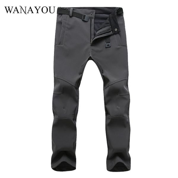 

outdoor pants wanayou men's winter fleece hiking camping waterproof soft shell windproof warm skiing climbing, Black;green