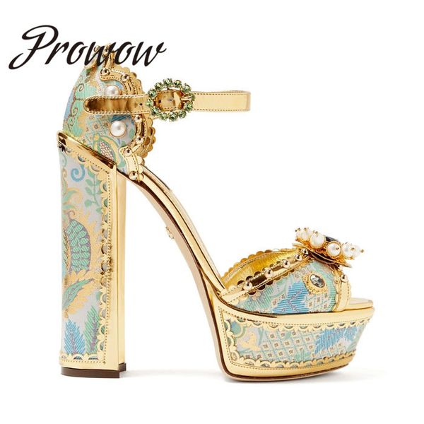

ollymurs jewel emblishment metallic leather plaftorm sandals floral embroidery chunky heels bridal wedding sandals, Black