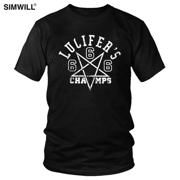 

lucifer champs t shirt mens print short sleeve cotton t-shirt o neck pentagram tshirt regular fit summer tees gift clothing
