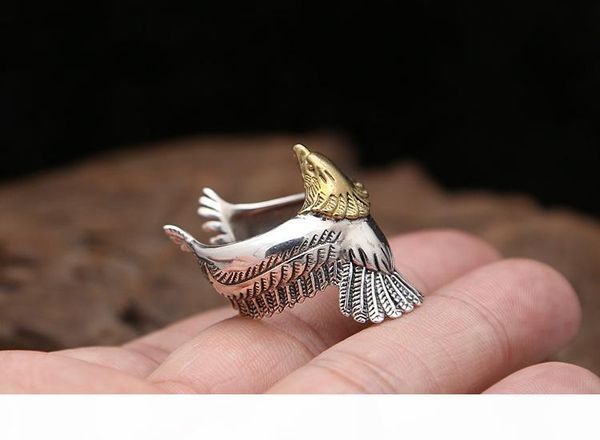 

personalized 925 sterling silver jewelry antique silver american japanese hand-made designer open adjustable eagle rings for men women