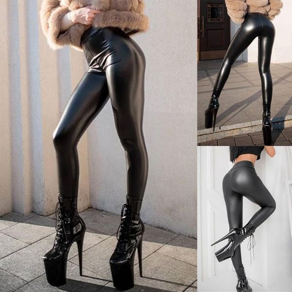 

women's leggings pu leather clothes for women plus size buleggings pants skinny elastic jeggings, Black
