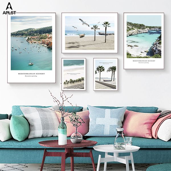 

sea beach sunshine scandinavian canvas poster nordic wall art print painting coconut tree seascape picture for living room decor