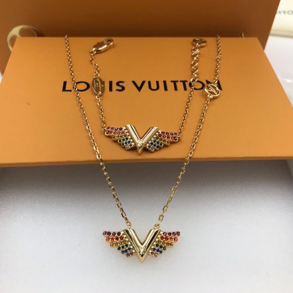 

necklace and bracelet set designer lady necklace pendants bracelet l letter bracelet two piece set with gift box 32, Silver