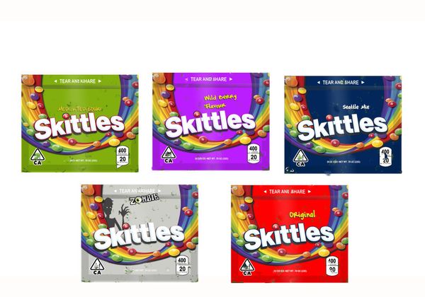 

пустой 400мг medicated sour skittles радуга gummy конфеты сумки оригинальный seattle mix zombie wild berry flavor радуга skittles конфеты