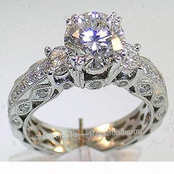 

wholesale-victoria wieck women engagement jewelry three-stone 7mm z simulated diamond 10kt white gold filled wedding band ring sz 5-11, Silver