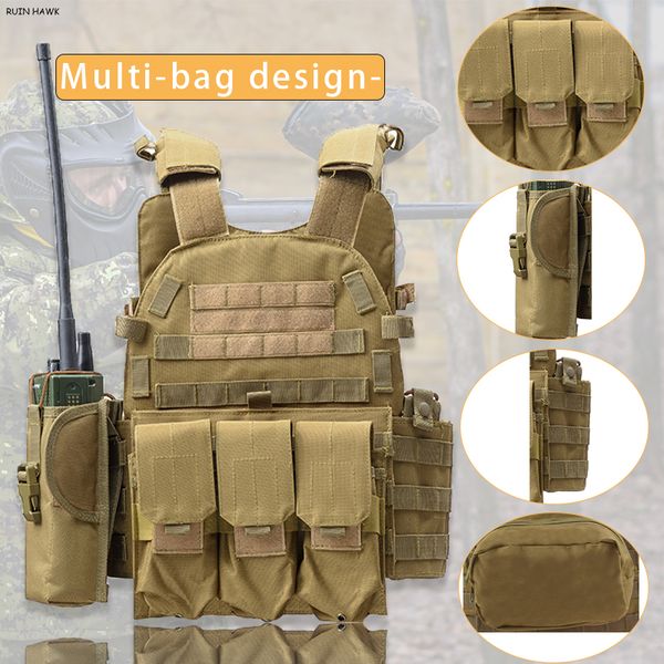

hunting jackets vest outdoor 6094 molle paintball cs protection body armor amry combat tactical equipment, Camo;black