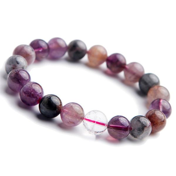 

10mm genuine colorful natural auralite 23 gems stone crystal stretch round bead bracelets woman lady fashion, Black