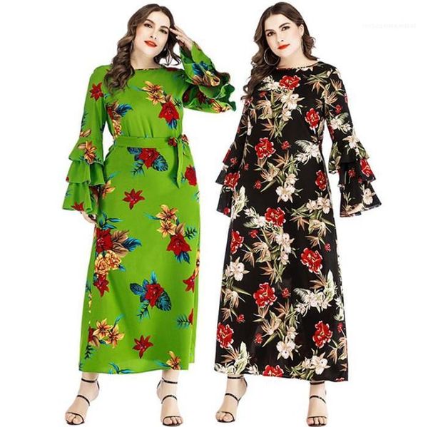 

размер платья весна конструктор цветочного принт лук пояса ruffle рукав сука мода повседневной одежда womens 6xl plus, Black;gray