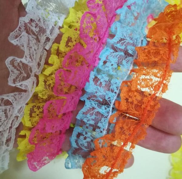 

1m pleated white black purple yellow lace fabric 2.5cm diy sewing guipure lace ribbon dress decoration materials dentelle jh13, Black;white