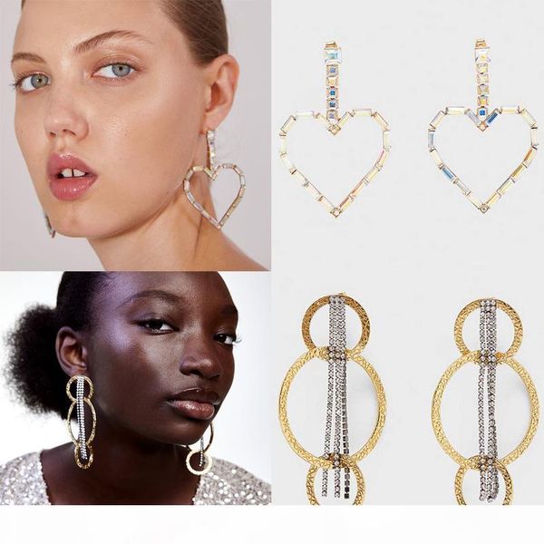 

dvacaman shiny pendant za earrings women 2019 handmade tassel crystal beads statement bridal earrings party heart drop earrings, Silver