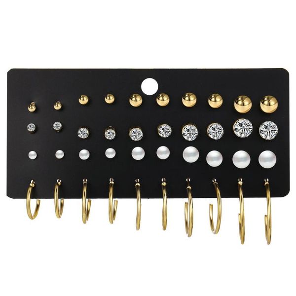 

stud classic simulated pearl crystal earrings women geometric piercing ball small earings set 2021 jewelry wholesale, Golden;silver