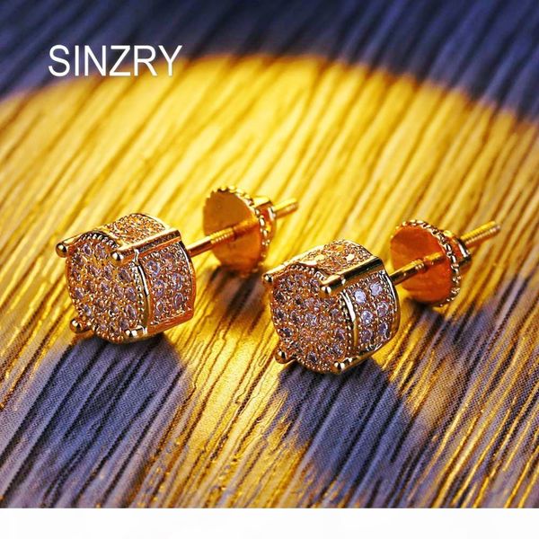 

wholesale gold color 7mm cubic zirconia round stud earrings hip hop screw earrings fashionable classic men jewelry gift, Golden;silver