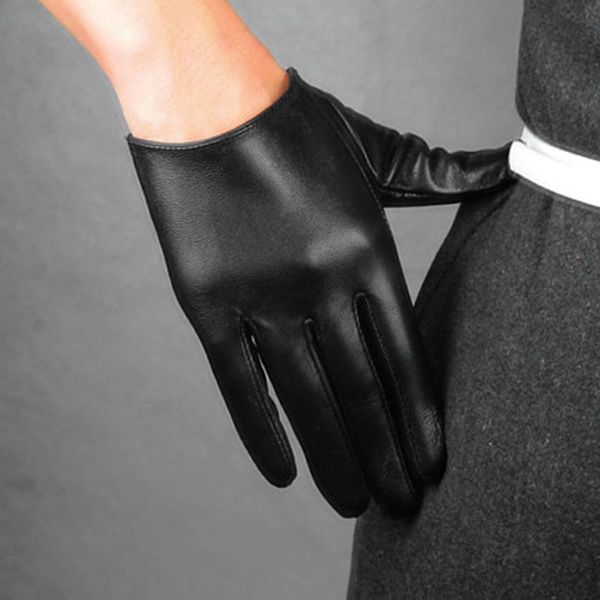 

real leather short gloves female pure sheepskin black european version of slender cut french elegant women gloves wzp40, Blue;gray
