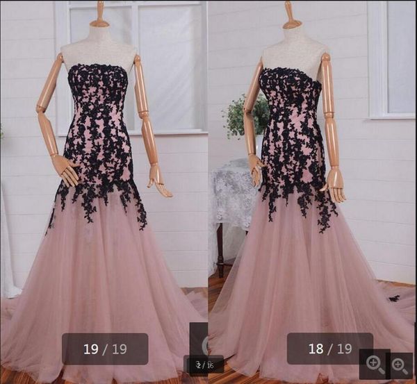 

vestido de noiva2020 new rose pink mermaid prom dress black lace appliques court train elegant prom gowns corset formal long evening dresses