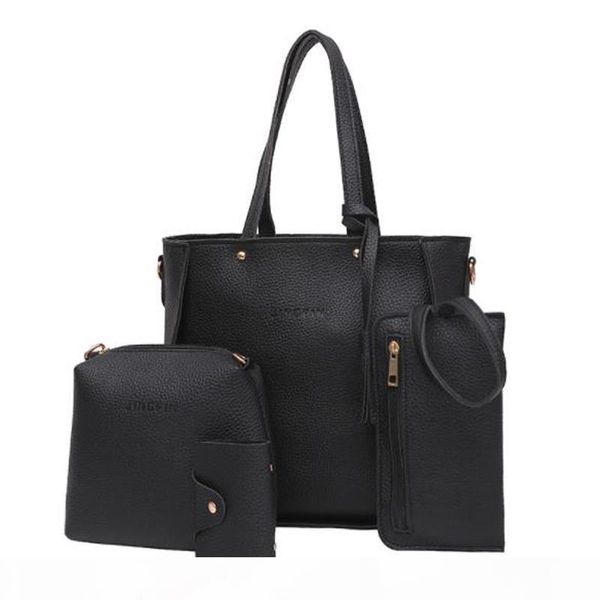 

new fashion 4 pieces set fashion composit bag tassels decoration large capacity pu leather handbag shoulder bag crossbody bag purse wallet f