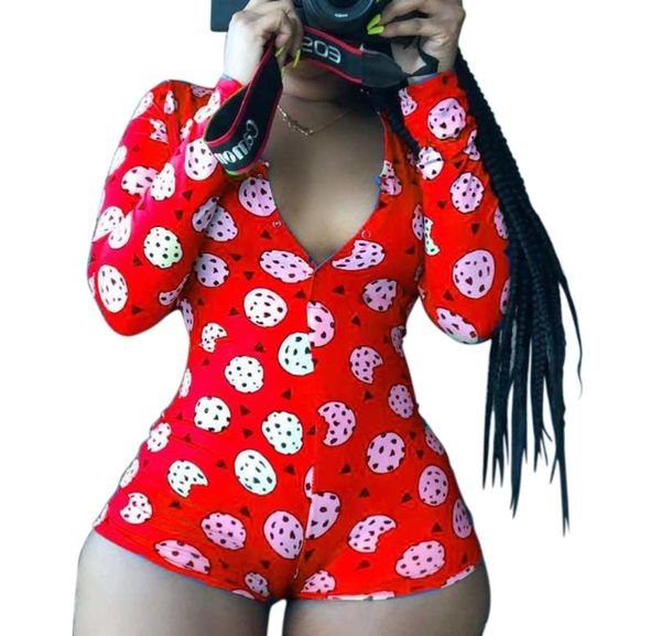

designer women pajama onesies nightwear bodysuit workout button skinny print jumpsuits v-neck short onesies rompers, Black;white