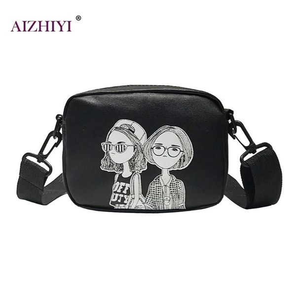 

women cartoon printing square shoulder handbags messenger casual pu leather female crossbody satchel bags bolsas feminina mujer