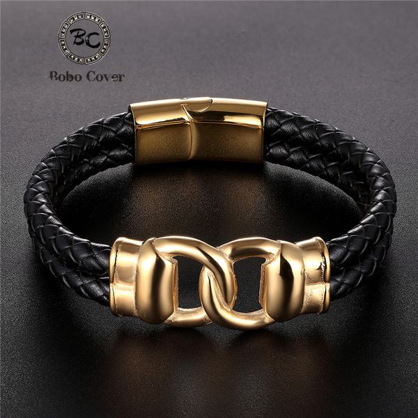 

2020 high quailty infinity bracelets bangles genuine leather stainless steel buckle men women bracelet luxury jewelry, Golden;silver