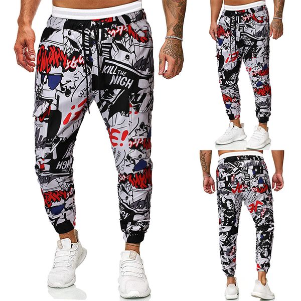 

мужская мода граффити печать рабочая одежда повседневные брюки, Black