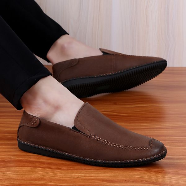 

men's shoes genuine leather casual loafers men slip on moccasins outdoor fashion flats footwear lightweight driving shoes men, Black