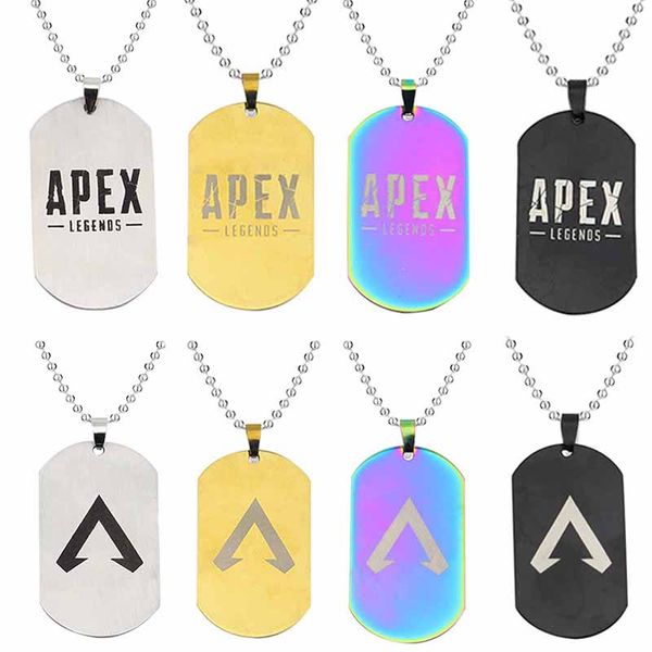

fps game apex legends necklace fashion stainless steel dog tag shape logo engraved pendant necklaces gift souvenirs jewelry, Silver
