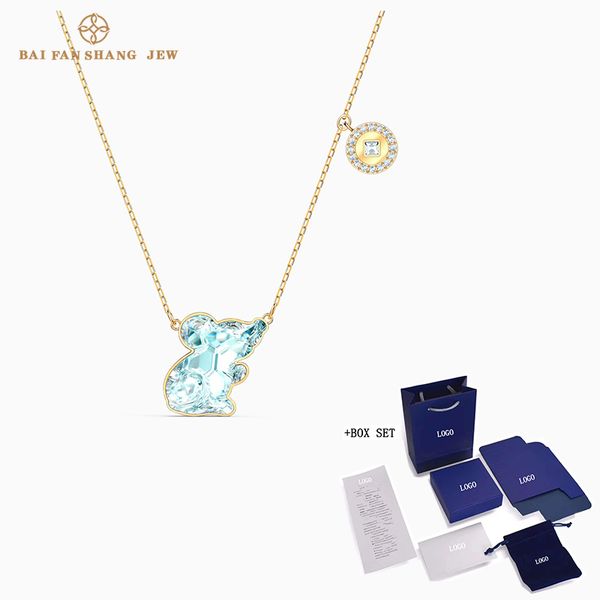

2020 fashion jewelry swa new chinese zodiac rat necklace light blue delicate mouse decoration crystal female romantic gift, Silver