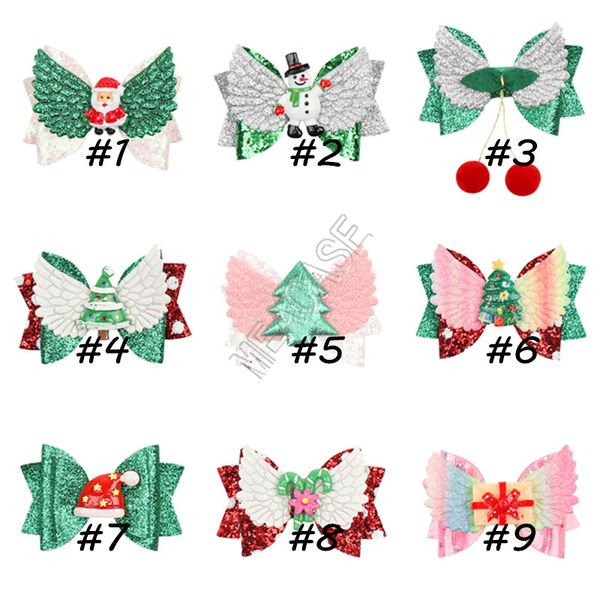 

2020 kids hairpin christmas ornaments santa bow hairpi bows cartoon glitter powder children hairpin hair accessories barrettes d82405, Slivery;white