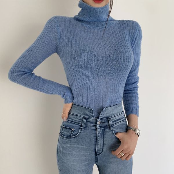 

turtleneck women sweater casual long sleeve basic elegant ladies autumn winter knitted pullover women sweaters blue orange, White;black