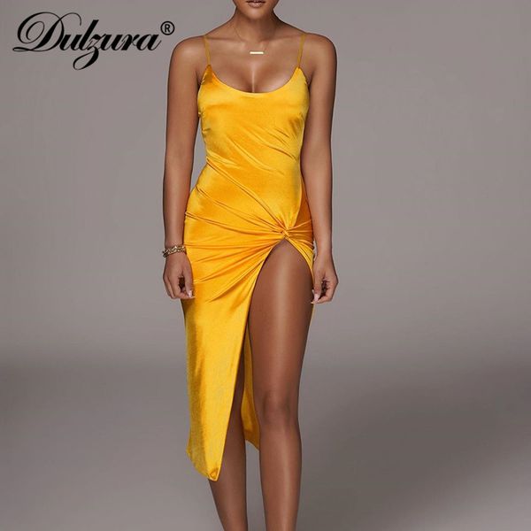 

dulzura solid bow tie side high slit women midi dress strap bodycon backless party elegant 2020 autumn winter clothes club, Black;gray