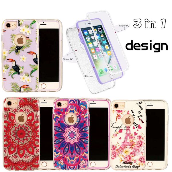 

epoxy painted 3 in 1 mobile phone case for iphone 11 pro max xr xs max x 6 7 8 plus epoxy glitter bling animal flower tpu pc armor case
