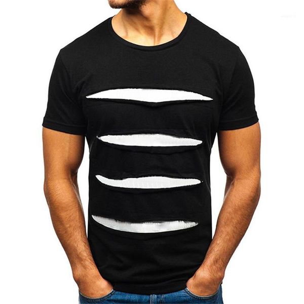 

designer tshirts fashion slim irregular hole panelled mens designer tees casual males clothing stripe print mens, White;black