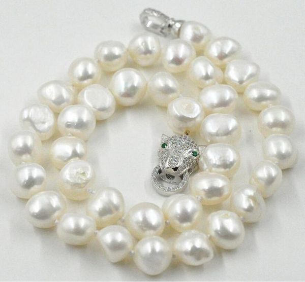 

jewelry new beautiful new 9-10mm south sea white baroque pearl necklace 18" leopard clasp, Silver