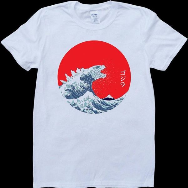 

Japan Hokusai great wave Godzilla mashup custom made cotton men's T-shirt plus size shirt holiday