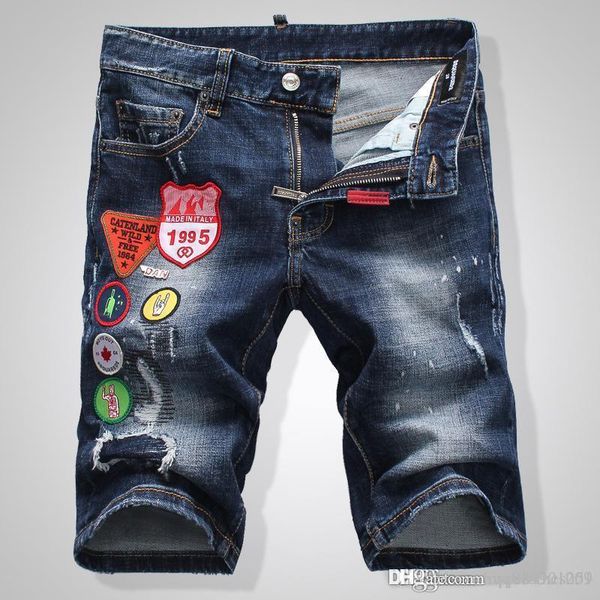 

19ss fashion man short jeans hip hop rock moto mens casual designer shorts jeans distressed skinny men denim biker jeans, Blue