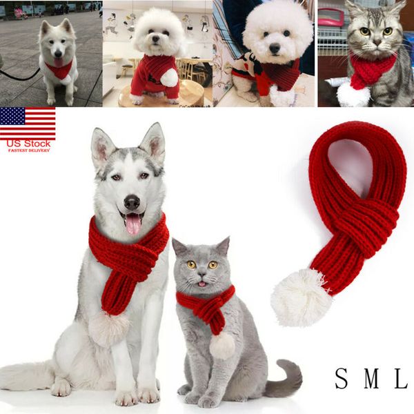 

christmas red knitted dog scarf collar neckerchief pet puppy cat winter neck warmer scarf
