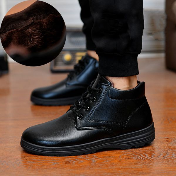 

boots winter warm men's snow casual high-cotton mens flat solid lace up rubber male, Black