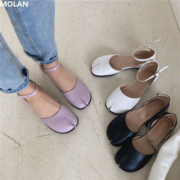 

molan 2020 summer korean fashion clip toe trotter foot flats shoes buckle strap comfy bottom female shoes casual, Black