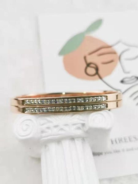 

square double row drill european and american classic brands luxury woman bangle steel, Black