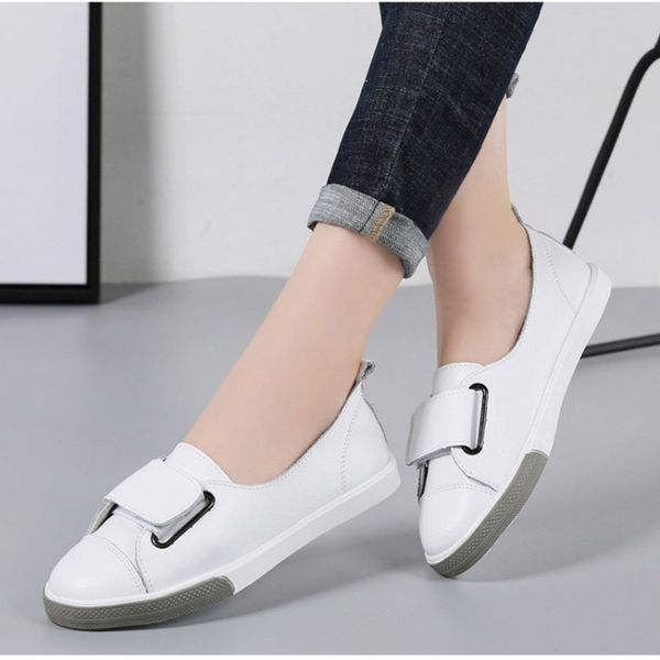 

2020 fashion women loafers flats woman lady female slip on white genuine leather moccasins casual shoes zapatos de mujer, Black