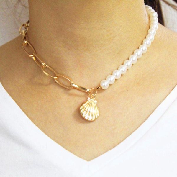 

fashion necklace freshwater pearl shell pendant necklace genuine semi-baroque pearl jewelry pendant for women, Silver