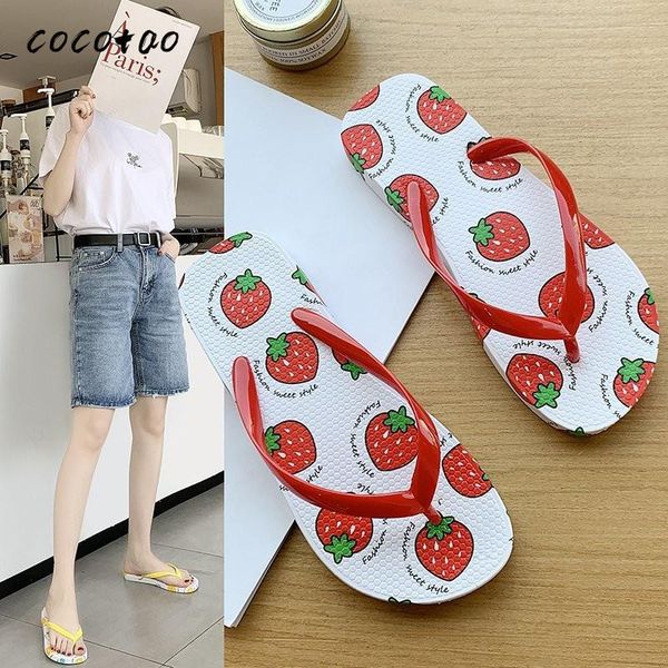 

cute fruit flip flops in summer wear fashion pinch anti-skid sandals and slippers female korean version of the beach, Black