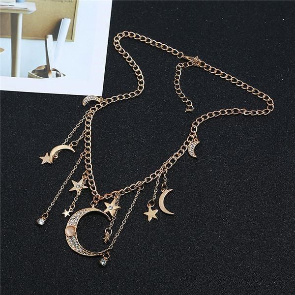 

new arrival moon tassels jewelry necklaces charm pendants steampunk copper women star necklace multi-layer and lihuibusiness pkodw, Silver