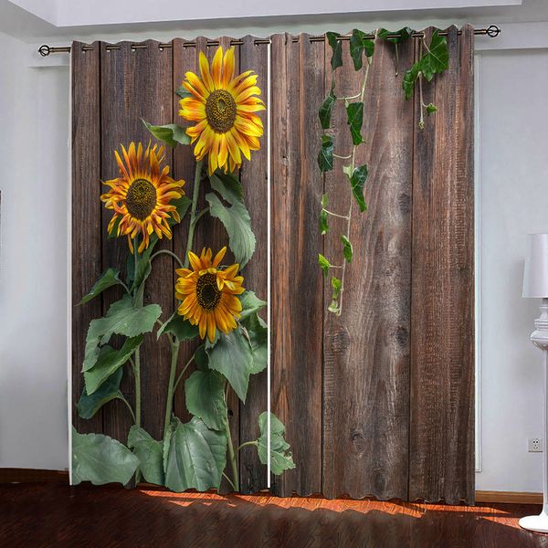 

sunflowers on vintage wooden board 3d curtain p custom size curtains for bedroom living room kitchen decor blackout curtain
