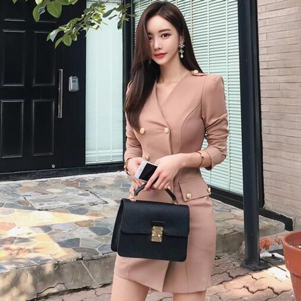 

christmas deals autumn v-neck dress full sleeve double breasted pencil dress female bodycon mini party vestidos femme 2020 df453, Black;gray