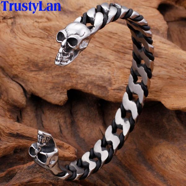 

men's leather bracelets & bangles for men punk skull stainless steel man bracelet male friendship cuff bracelets open bangle, Black