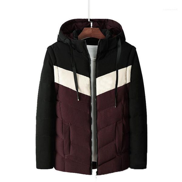 

striped printed male clothing winter men down coats thick long sleeve hooded men outerwear fashion loose, Black