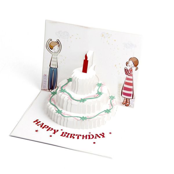 

up funny birthday card 3d candle cake cute color printing with envelope
