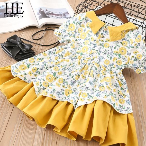 

he hello enjoy girls clothing girls dress cotton cute toddler kid baby girl yellow peter pan collar floral party princess dress, Red;yellow