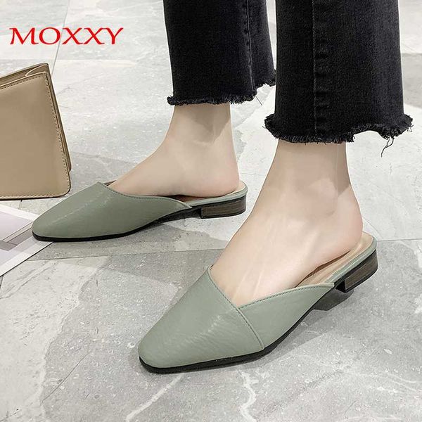 

mules shoes women 2020 summer fashion pointed toe mules slides black blue slides leather slippers